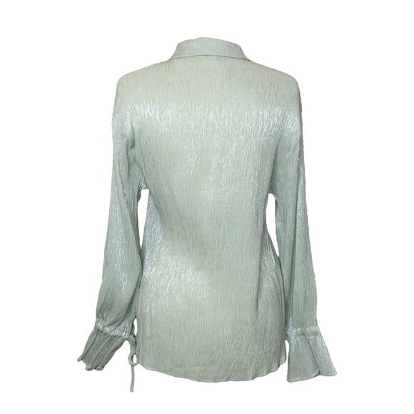 Pretty Lavish Metallic Sage Green Long Sleeve Tie Detail Blouse Women’s Small - Picture 3 of 9
